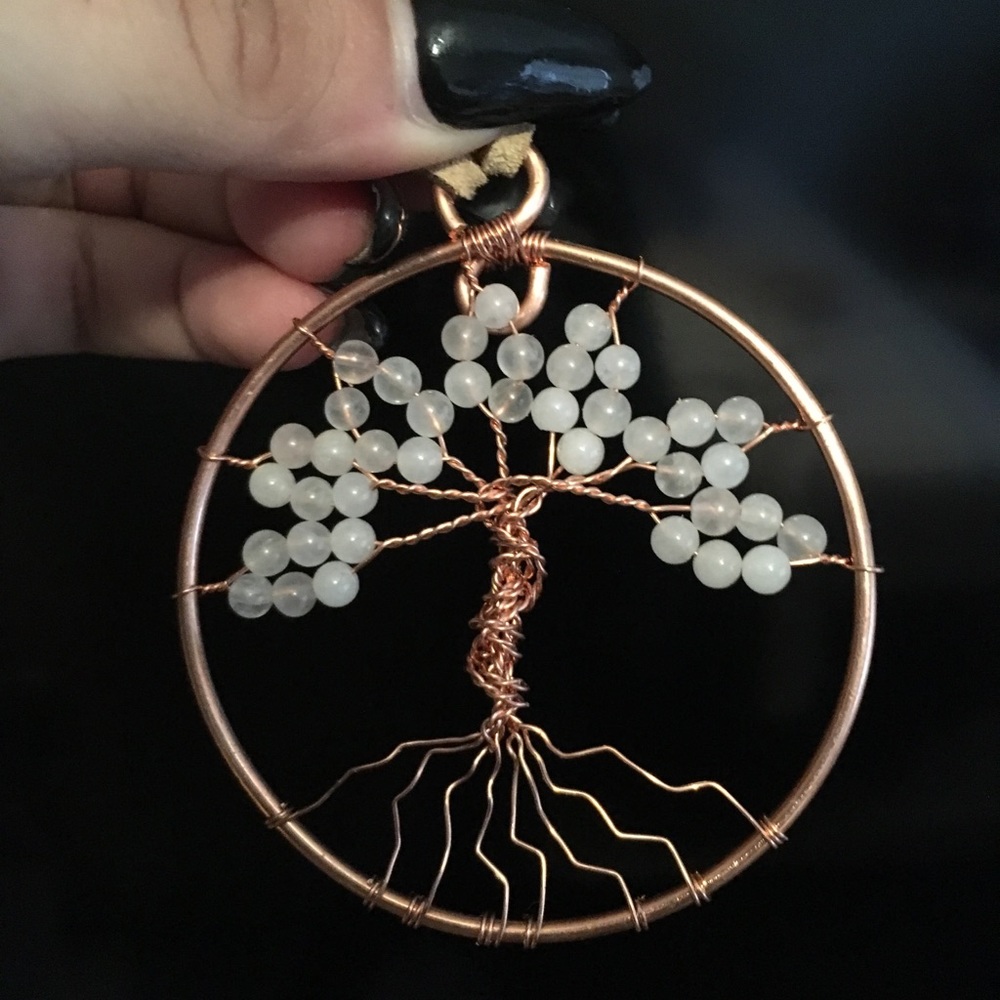 Rose Quartz Tree of Life in Copper with suede cord